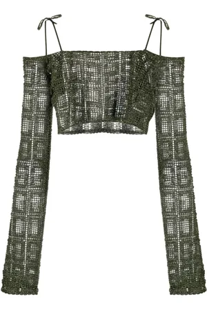 GCDS Koszulki, Kobieta, Zielony, L, Monogram Macramé Casual Sweter Wielokolorowy