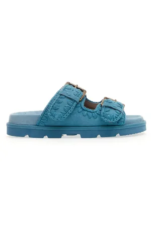 Mou Buty, Kobieta, Niebieski, 37 EU, Denim, Denim Two Strap Koturny Niebieskie
