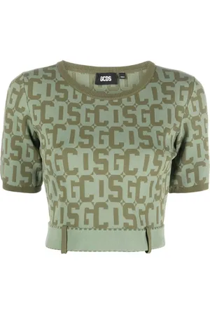 GCDS Swetry, Kobieta, Zielony, S, Zielony Sweter Monogram Styl Casual