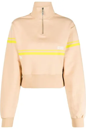 GCDS Bluzy, Kobieta, brązowy, L, Brązowy Sweter z Półzamkiem Bliss