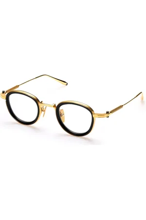 AKONI Akcesoria, Mężczyzna, Żółty, ONE SIZE, Eleganckie Okrągłe Okulary Złoto Czarny Kryształ