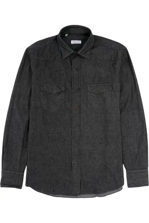 SALVATORE PICCOLO Koszule, Mężczyzna, Szary, 3XL, Denim, Czarna Koszula Westernowa z Denimu