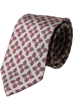 Dolce & Gabbana Akcesoria, Mężczyzna, Beżowy, ONE SIZE, Beżowy Jedwabny Krawat Męski z Motywem Biedronki