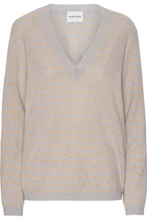 American Dreams Swetry, Kobieta, Szary, L, Kaszmir, Paski V Neck Sweter z kaszmiru