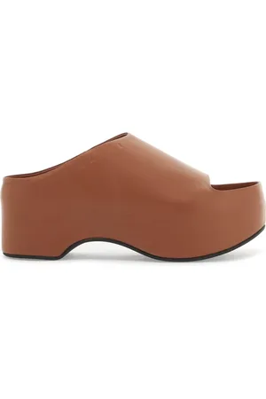 Marni Buty, Kobieta, brązowy, 41 EU, Skóra, Chunky Clog Sabot z drewnianą platformą