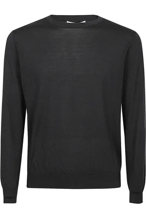 KANGRA CASHMERE Bluzy, Mężczyzna, Czarny, S, Klasyczny Jedwabno-Bawełniany Sweter z Okrągłym Dekoltem