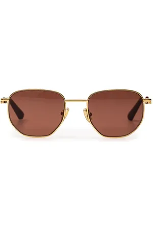 Bottega Veneta Akcesoria, Kobieta, Żółty, ONE SIZE, Złote metalowe okulary przeciwsłoneczne