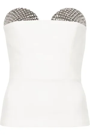 GENNY Koszulki, Kobieta, Biały, S, Rhinestone Square Neck Top