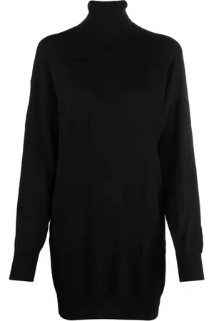 Moschino Sukienki, Kobieta, Czarny, S, Czarna Wełniana Mini Sukienka