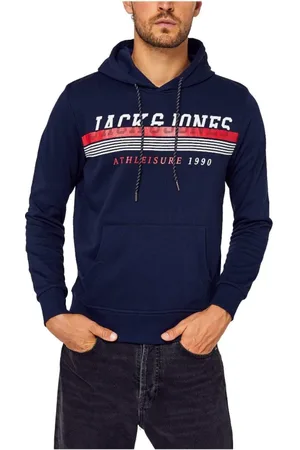 JACK & JONES Bluzy, Mężczyzna, Niebieski, S, Bluza z Kapturem i Logo