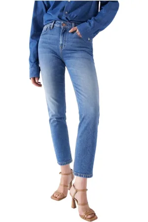 Salsa Jeansy, Kobieta, Niebieski, W30 L28, Nowoczesne Cropped Slim Jeansy