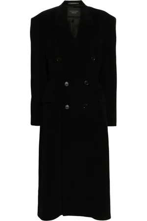 Balenciaga Płaszcze, Kobieta, Czarny, M, Len, Luksusowy Czarny Cinched Coat Aw 24