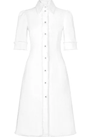 Dolce & Gabbana Sukienki, Kobieta, Biały, S, Tweed, Biała Tweedowa Sukienka Koszulowa Midi