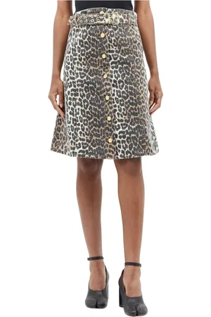 Ganni Spódnice, Kobieta, brązowy, S, Denim, Leopard Denim Bandeau Top