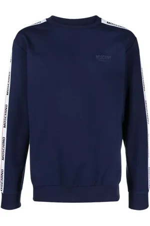 Moschino Bluzy, Mężczyzna, Niebieski, M, Niebieski Sweter z Logo Granatowy