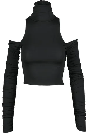 Dondup Koszulki, Kobieta, Czarny, XS, Elegancki Top z Poliestru i Elastanu
