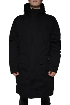 Dolce & Gabbana Płaszcze, Mężczyzna, Czarny, L, Czarny Płaszcz Trench z Logo