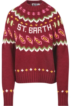 MC2 SAINT BARTH Swetry, Kobieta, Czerwony, L, Wełna, Sweter z wełny z detalami Lurex