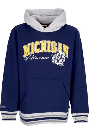 Mitchell & Ness Bluzy, Mężczyzna, Niebieski, M, Vintage Logo Fleece Hoodie Michigan Wolverines