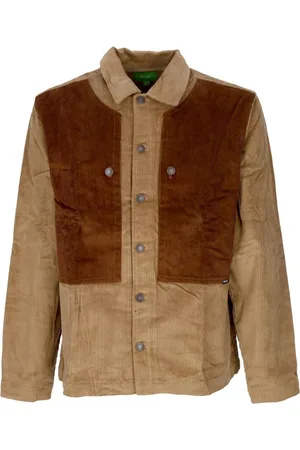 Huf Kurtki, Mężczyzna, brązowy, S, Granatowy Velvet Overshirt z Kieszeniami na Guziki