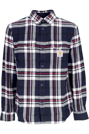 Carhartt Koszule, Mężczyzna, Niebieski, M, Kraciasty koszula z długim rękawem granatowa