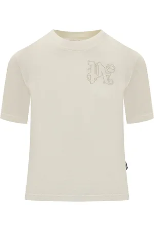 Palm Angels Koszulki, Kobieta, Beżowy, M, Bawełna, Bawełniany T-shirt z Okrągłym Dekoltem