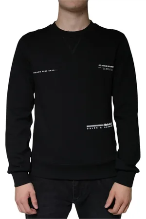 Dolce & Gabbana Bluzy, Mężczyzna, Czarny, S, Czarny Logo Print Crew Neck Sweatshirt