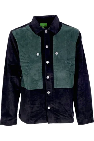 Huf Kurtki, Mężczyzna, Czarny, S, Czarny aksamitny overshirt z zapięciem na guziki