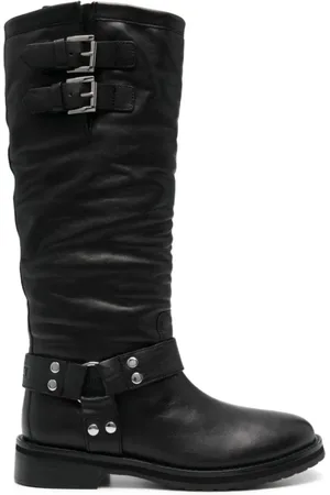 Twin-Set Buty, Kobieta, Czarny, 37 EU, Czarne skórzane botki do połowy łydki
