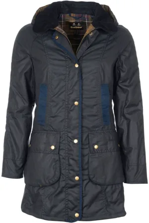 Barbour Płaszcze, Kobieta, Niebieski, L, Zamsz, Niebieska Kurtka Woskowa Bower Styl