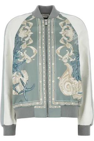 VERSACE Kurtki, Kobieta, Wielobarwność, S, Kurtka Bomber Varsity z Nadrukiem na Satynie