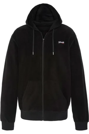 Schott NYC Bluzy, Mężczyzna, Czarny, M, Czarny bluza z zamkiem - Haftowane logo
