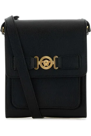 VERSACE Torebki, Mężczyzna, Czarny, ONE SIZE, Stylowa Czarna Skórzana Torba na Ramię