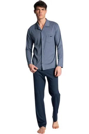Calida Bielizna nocna, Mężczyzna, Niebieski, 2XL, Len, Męski Zestaw Pijama Długi