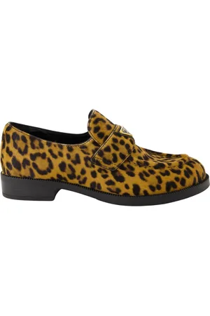 Prada Buty, Kobieta, brązowy, 40 EU, Len, Mokasyny z weluru w panterkę