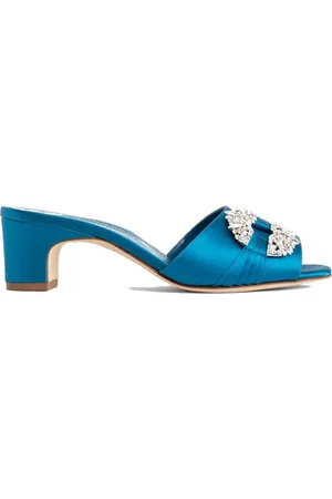 Manolo Blahnik Buty, Kobieta, Niebieski, 40 EU, Niebieskie Slip-On Satynowe Mules Buty