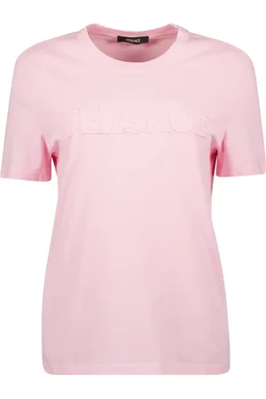 VERSACE Koszulki, Kobieta, Różowy, XS, Koszulka z haftowanym logo dla kobiet