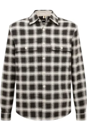 HUGO BOSS Kurtki, Mężczyzna, Wielobarwność, M, Poliester, Koszula w kratę z flanelowym przodem