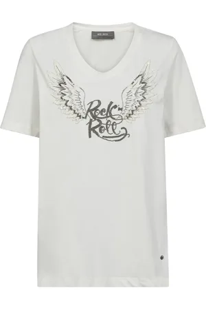 Mos Mosh Koszulki, Kobieta, Beżowy, S, Bawełna, Z Haftem T-shirt z dekoltem w serek