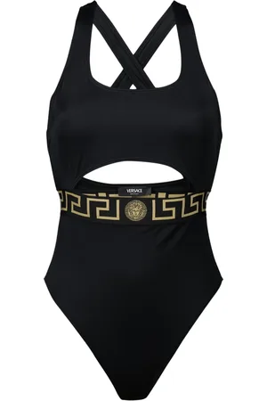 VERSACE Stroje kąpielowe, Kobieta, Czarny, S, Nylon, Jednoczęściowy strój kąpielowy z motywem Greca