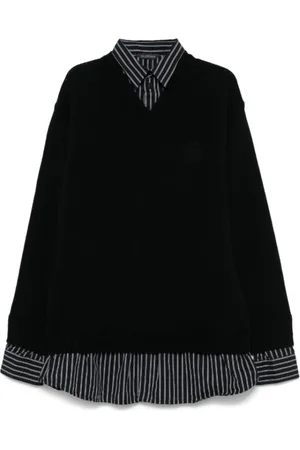 Balenciaga Swetry, Kobieta, Czarny, M, Len, Czarny Warstwowy Sweter Z Wełny