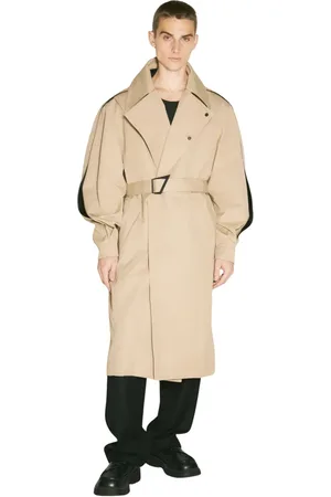 MUGLER Płaszcze, Mężczyzna, Beżowy, S, Płaszcz trencz z tkaniny twill
