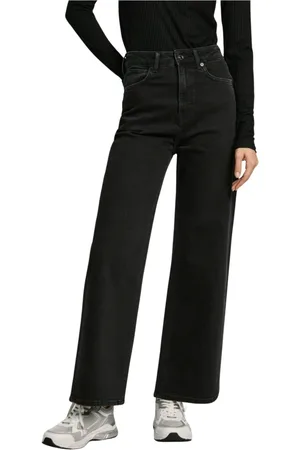 Pepe Jeans Jeansy, Kobieta, Czarny, W29, Czarne Proste Spodnie z Wysokim Stanem