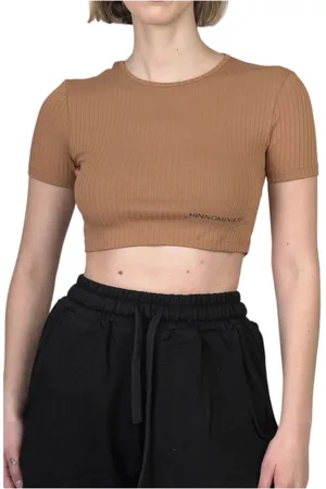 hinnominate Koszulki, Kobieta, brązowy, S, Crop Top z żebrowanym dzianiną w Nocciola
