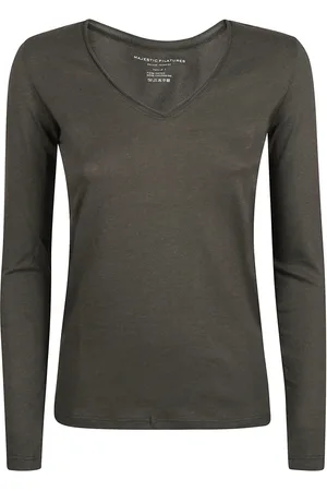 Majestic Koszulki, Kobieta, Zielony, M, Bawełna, Militarny Styl Bawełna Kaszmir T-shirty Polosy