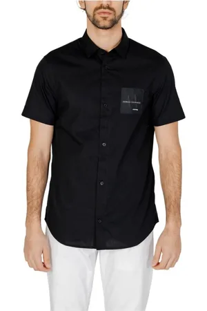 Armani Exchange Koszule, Mężczyzna, Czarny, S, Bawełniana Koszula Krótki Rękaw