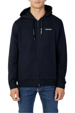 Armani Exchange Bluzy, Mężczyzna, Niebieski, M, Bawełniana bluza z detalami w żebrowaniu