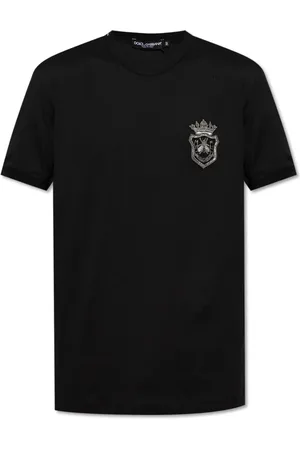 Dolce & Gabbana Koszulki, Mężczyzna, Czarny, M, Bawełna, T-shirt z aplikacją