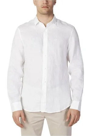 Armani Exchange Koszule, Mężczyzna, Biały, L, Lniana koszula z długim rękawem