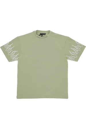 Vision Of Super Koszulki, Mężczyzna, Zielony, XL, Zielony Męski T-shirt z Haftem Plomieni